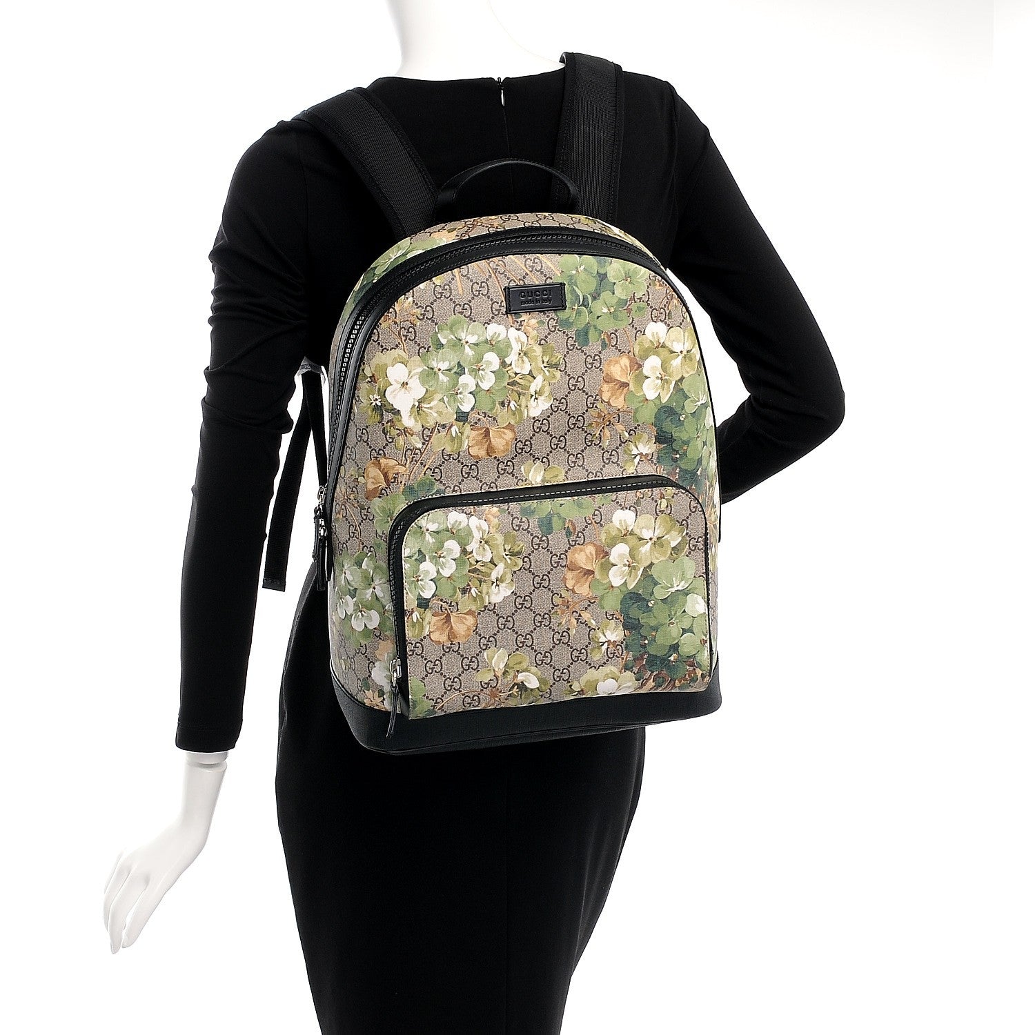 Gucci GG Supreme Monogram Blooms Medium Day Backpack Beige New Military Black 2 of 8