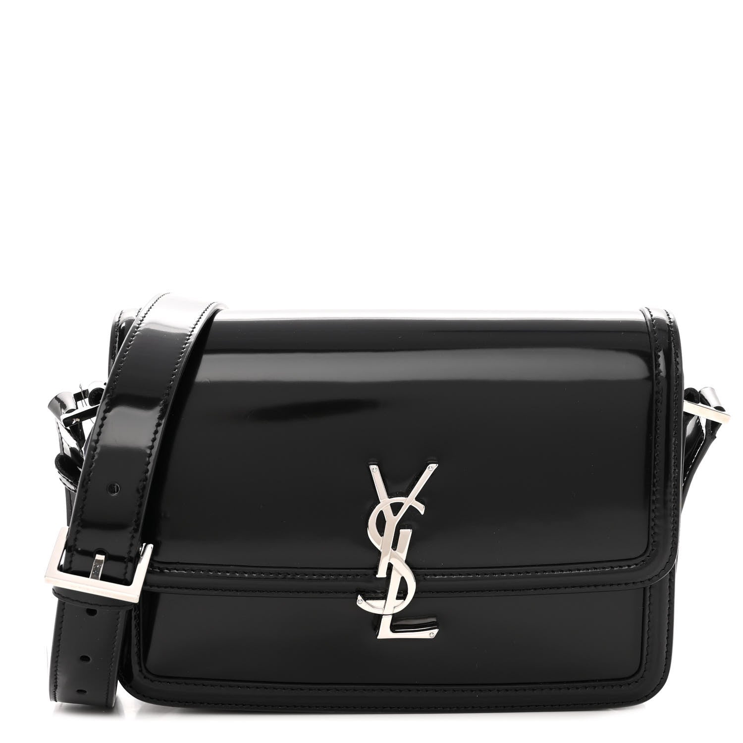 Saint Laurent Glazed Calfskin Monogram Medium Solferino Satchel Black 1 of 9