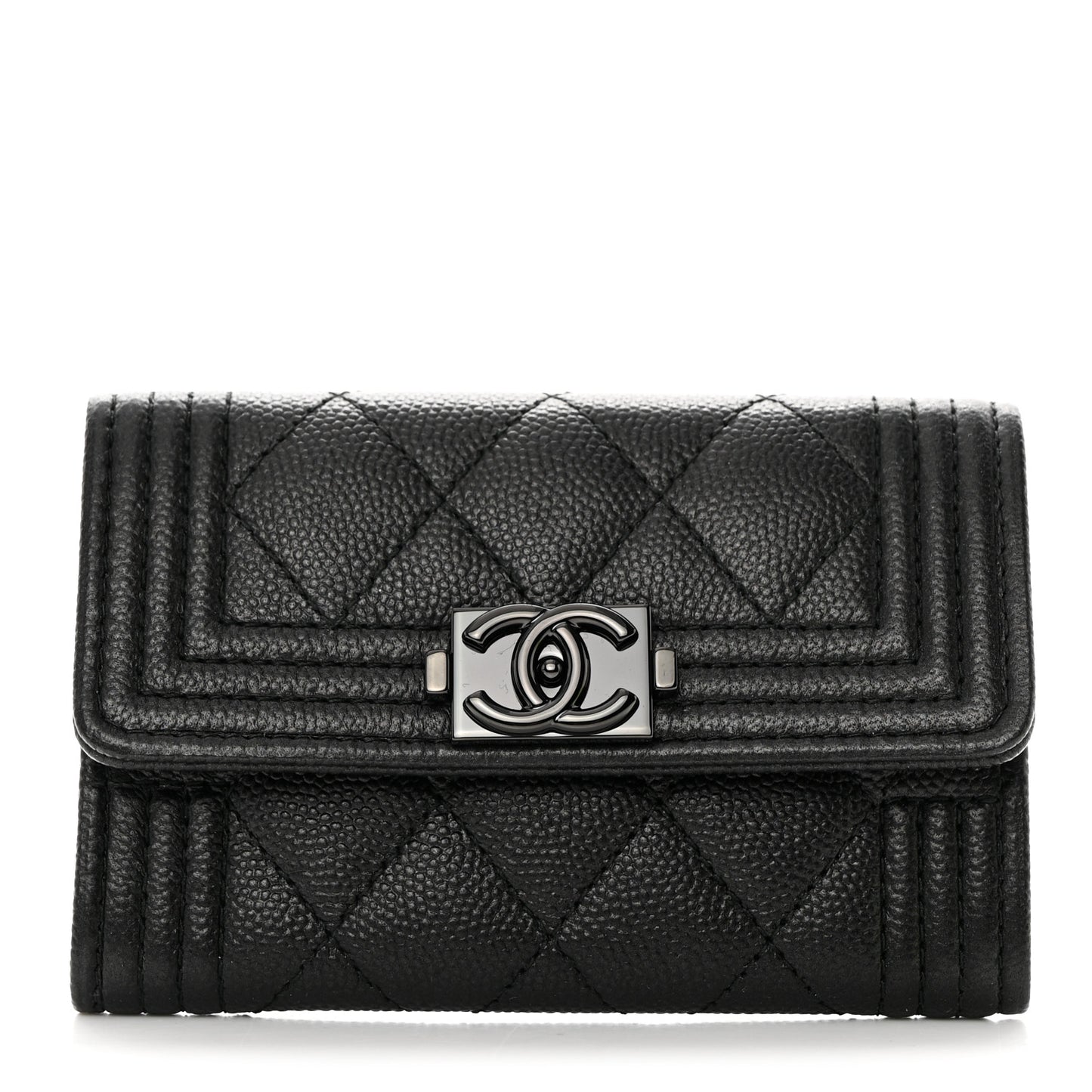Caviar Quilted Boy Flap Card Holder So Black