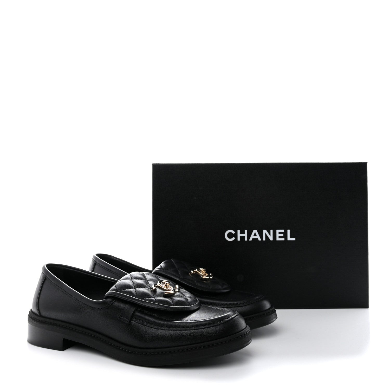 Chanel Lambskin Quilted CC Turnlock Loafers 39 Black 9 of 9