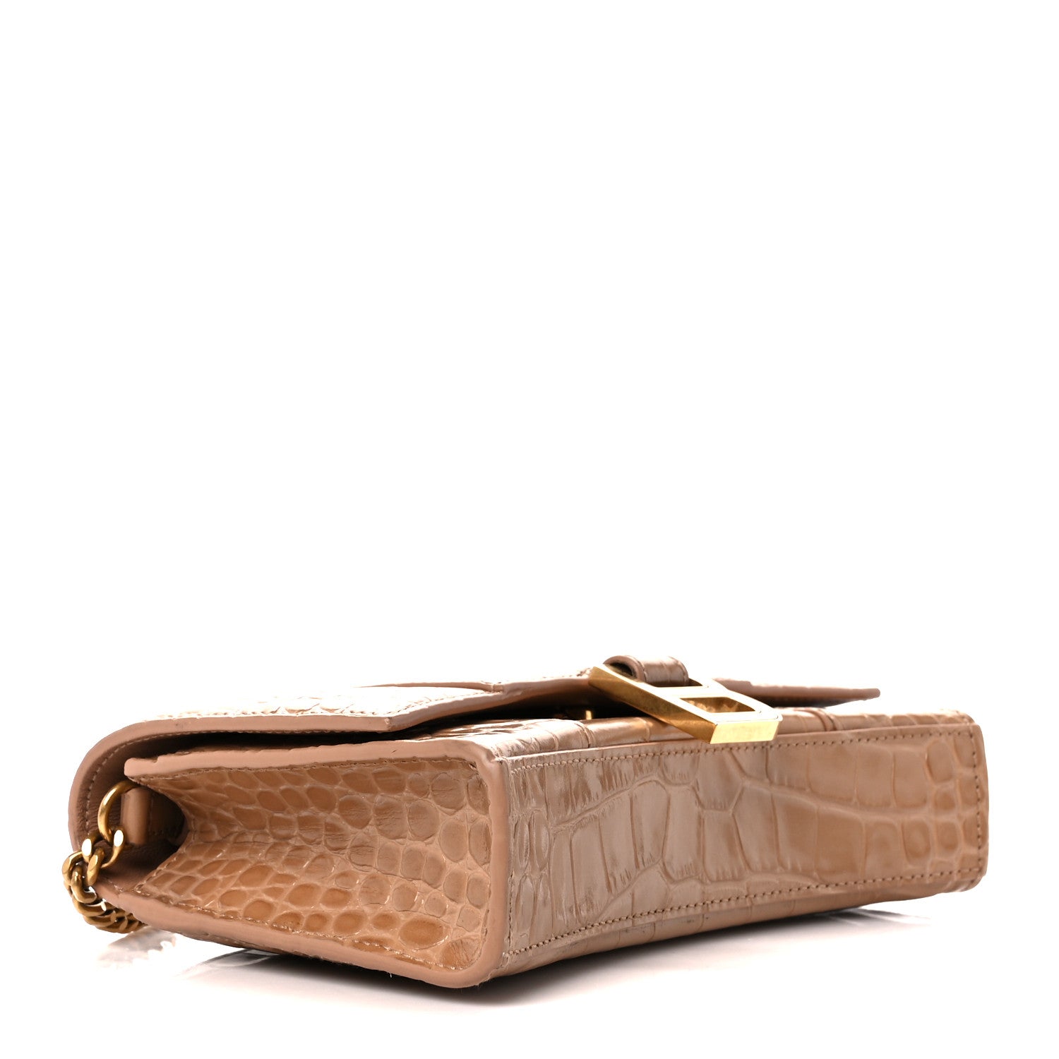 Balenciaga Shiny Calfskin Crocodile Embossed Hourglass Chain Bag Nude Beige 4 of 11
