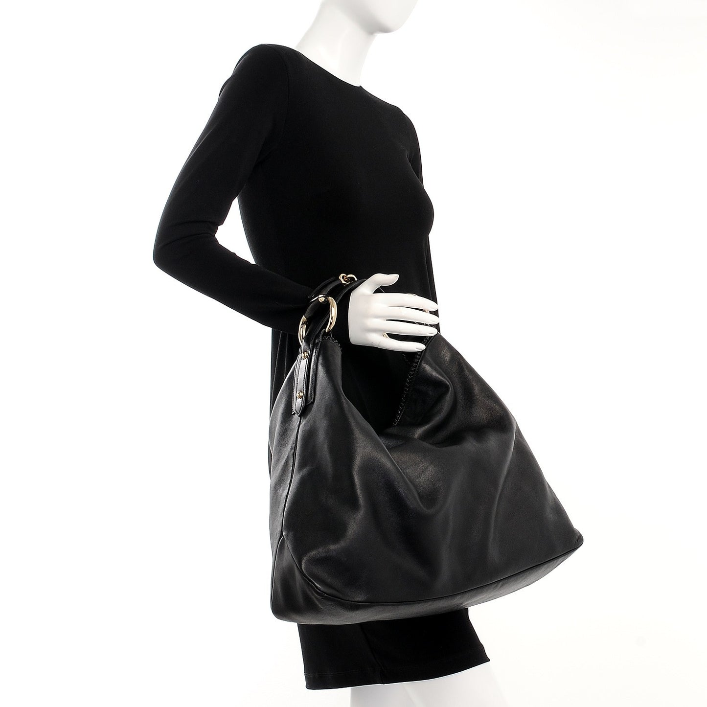 Calfskin Large Horsebit Chain Hobo Black