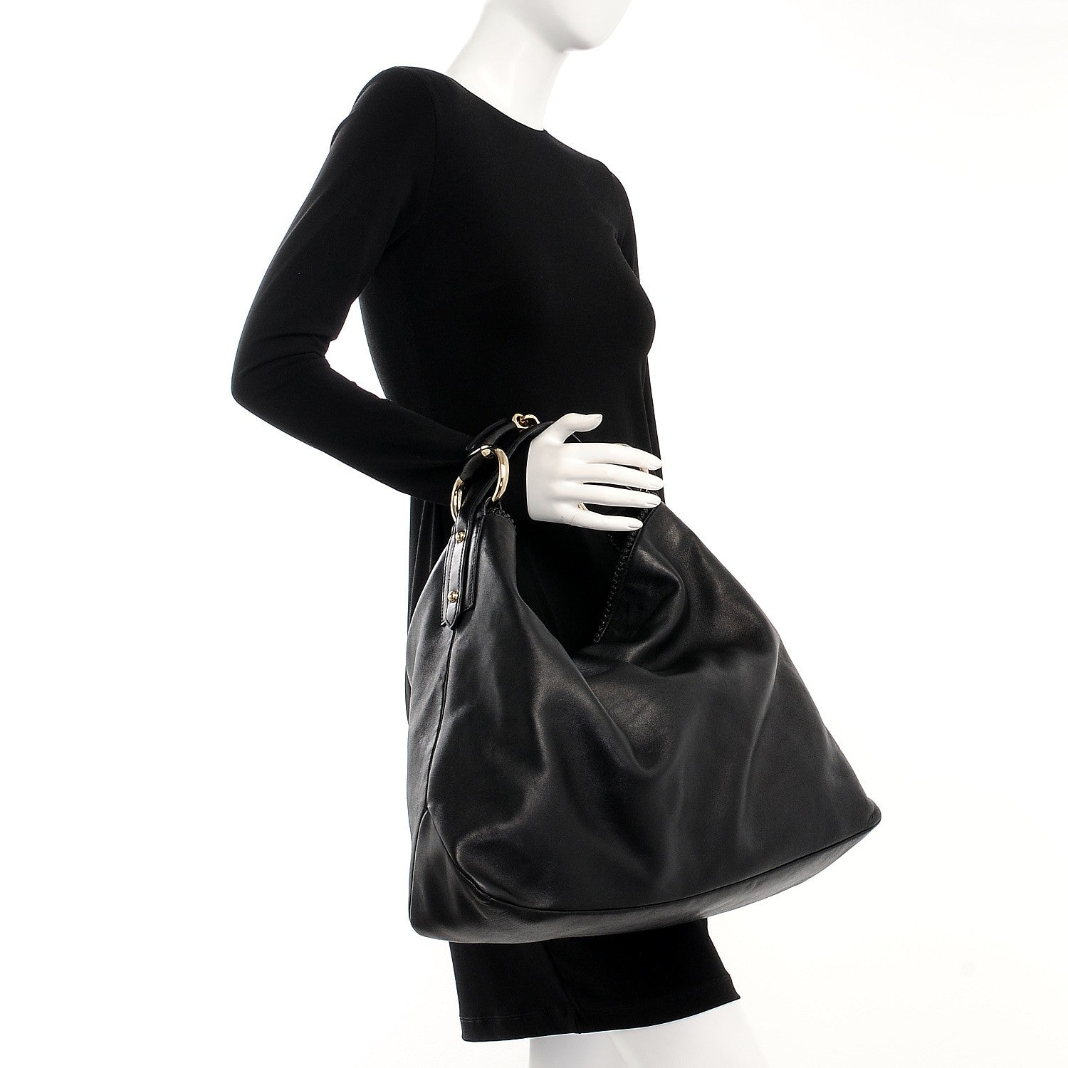 Gucci Calfskin Large Horsebit Chain Hobo Black 2 of 8