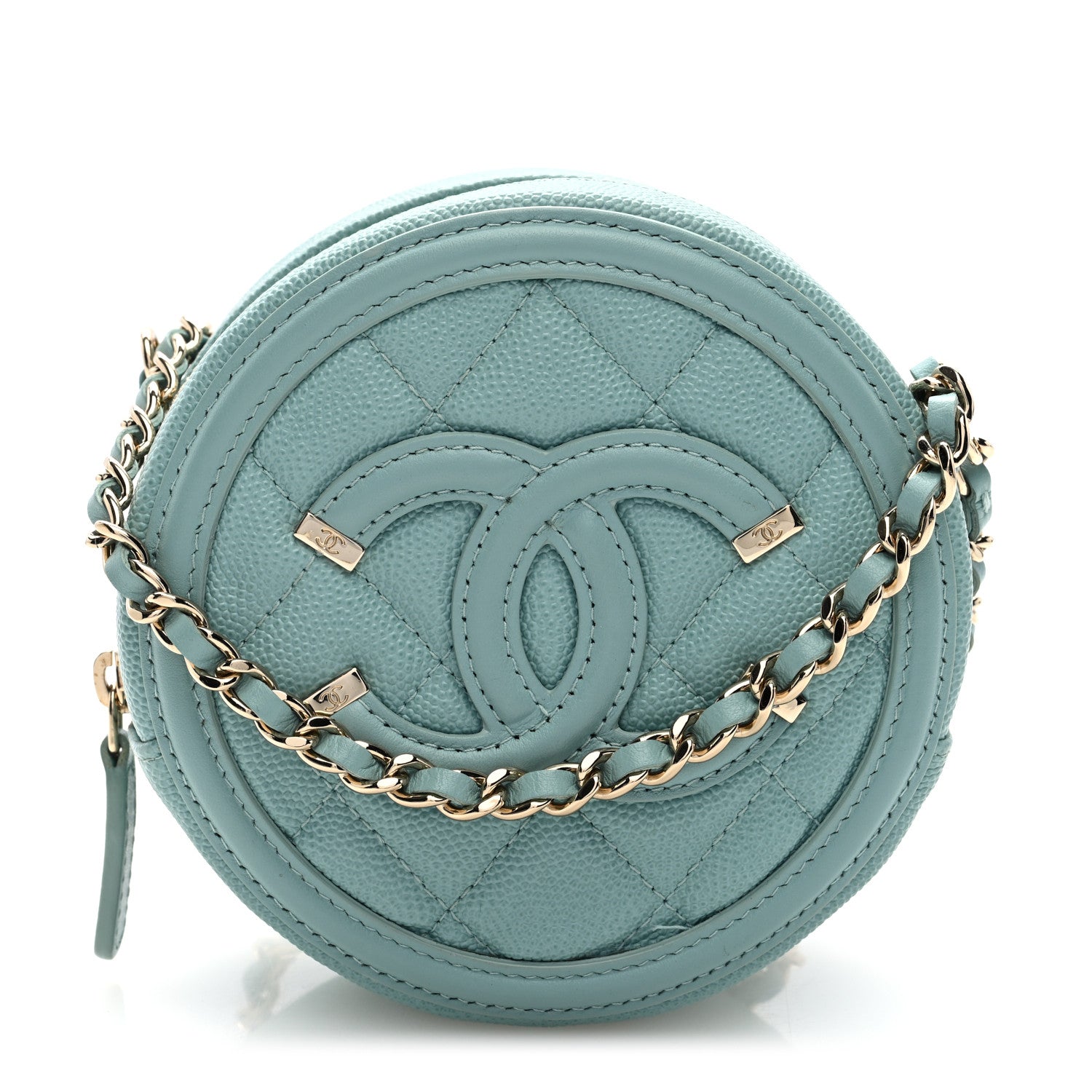Chanel Caviar Quilted Round Filigree Crossbody Light Blue 1 of 10