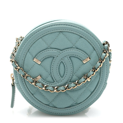 Chanel Caviar Quilted Round Filigree Crossbody Light Blue 1 of 10