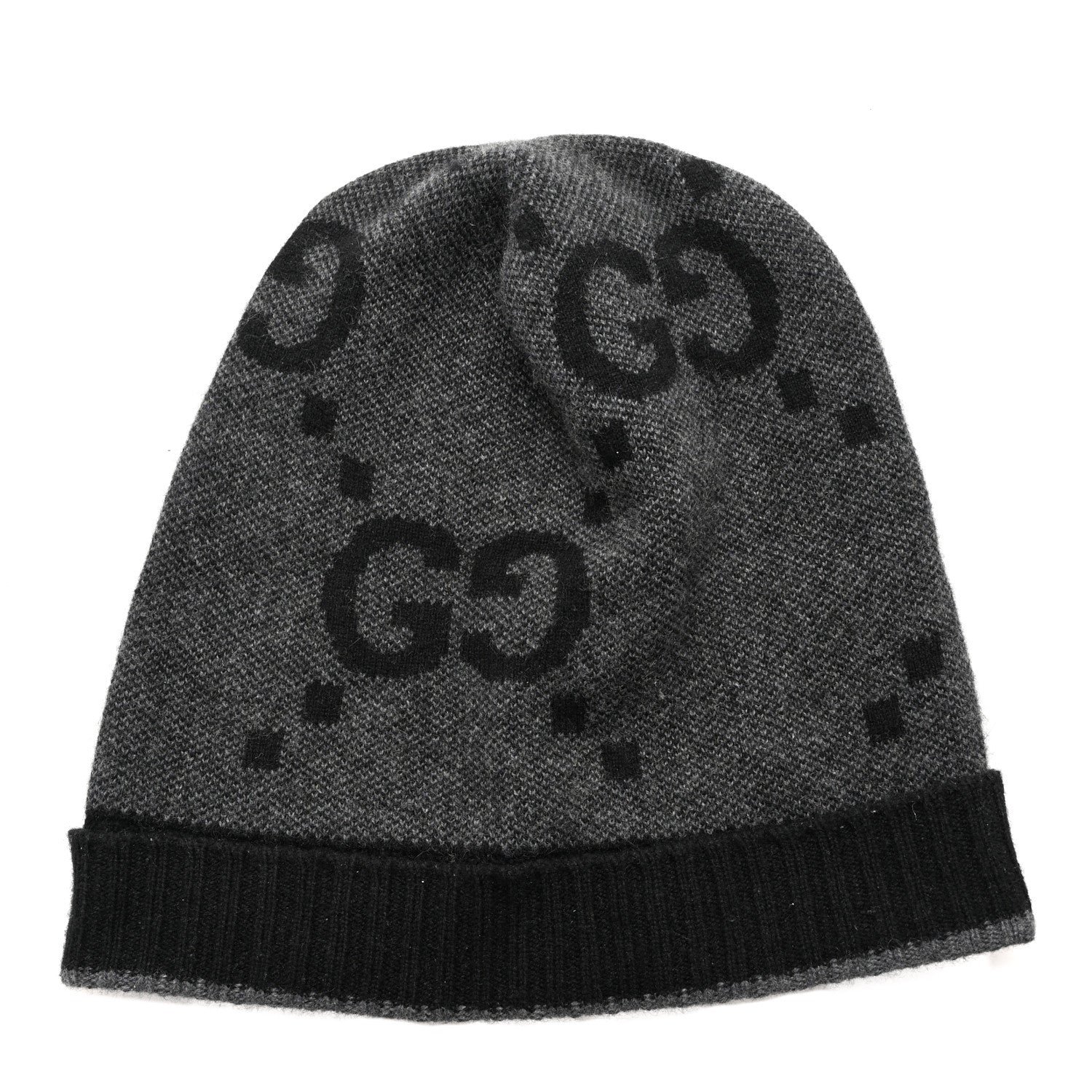 Gucci Cashmere GG Monogram Beanie Hat M Grey Black 3 of 5