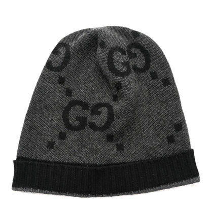 Gucci Cashmere GG Monogram Beanie Hat M Grey Black 3 of 5