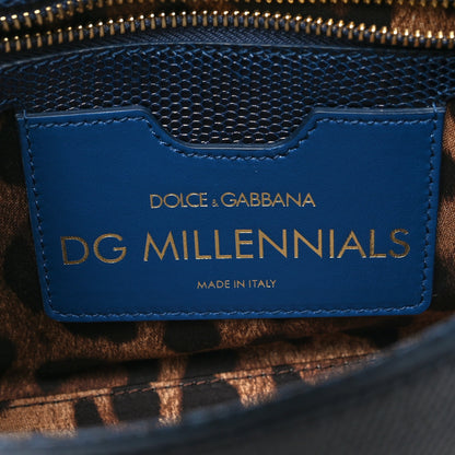Dolce & Gabbana Stampa Iguana Calfskin Crystal Millennials Chain Shoulder Bag Blue 6 of 11