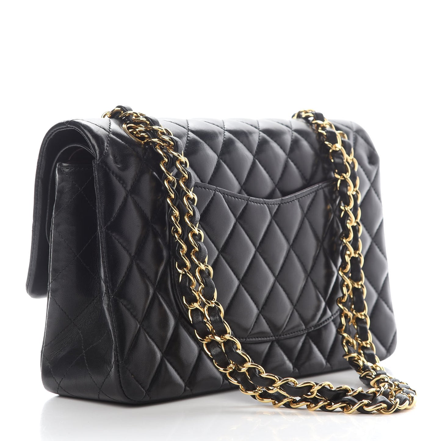 Lambskin Quilted Medium Double Flap Black