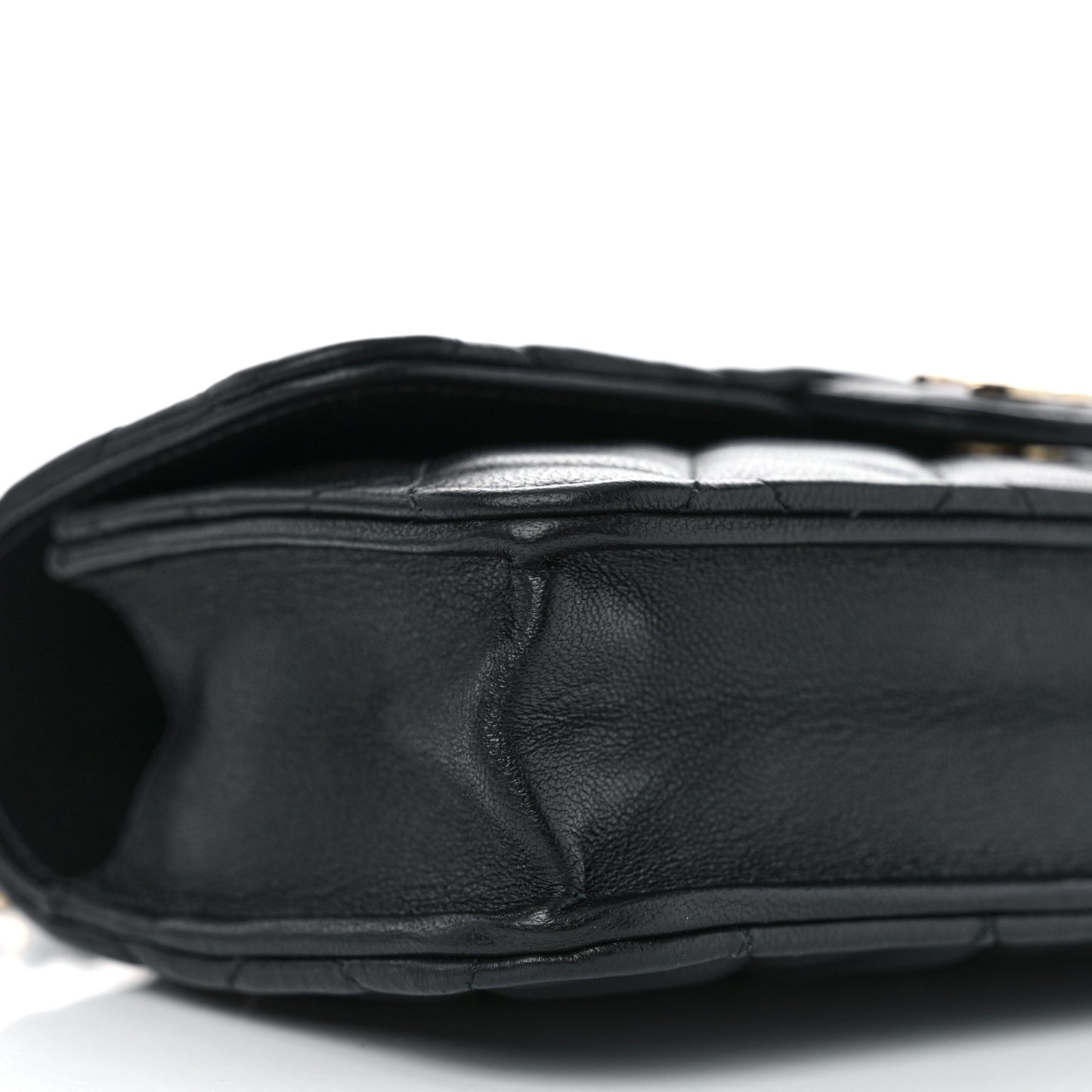 Lambskin Quilted Flap Phone Holder With Chain Black