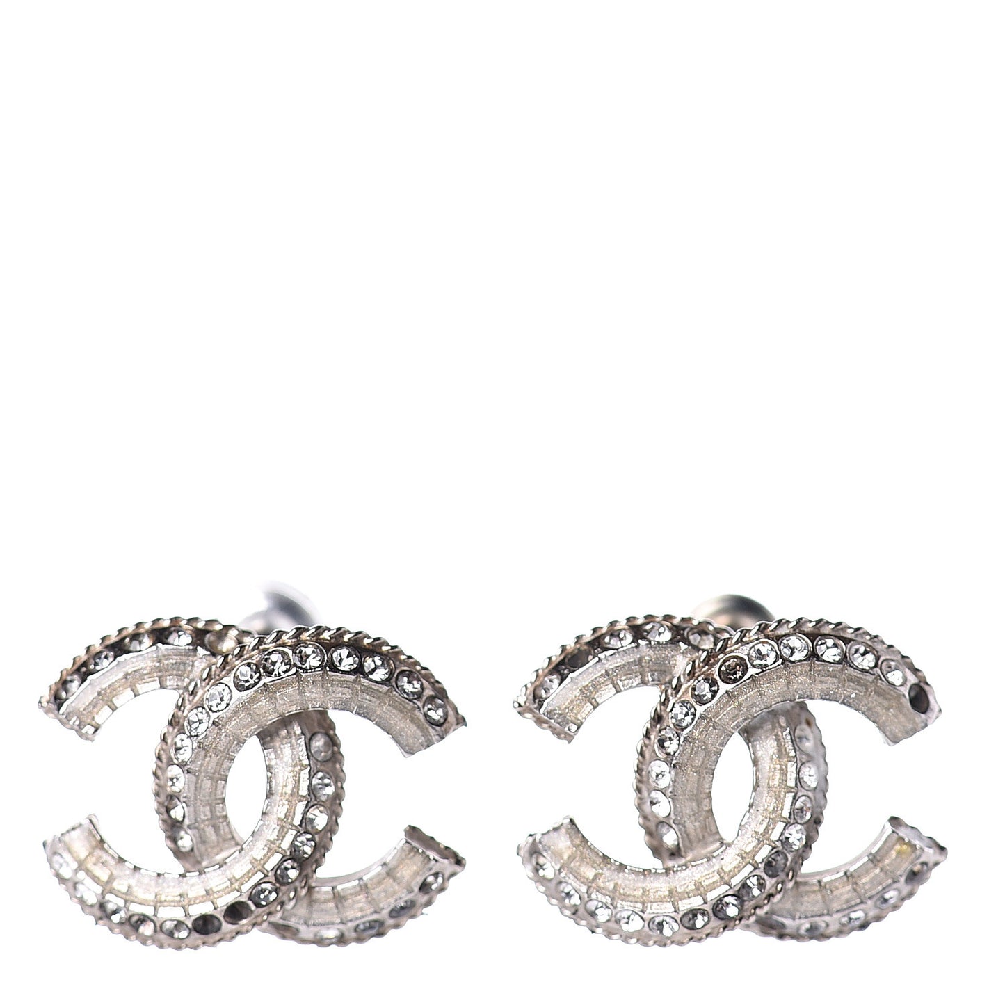 Baguette Crystal CC Earrings Silver