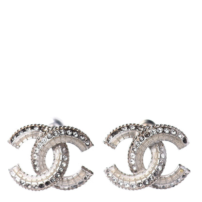 Chanel Baguette Crystal CC Earrings Silver 1 of 5