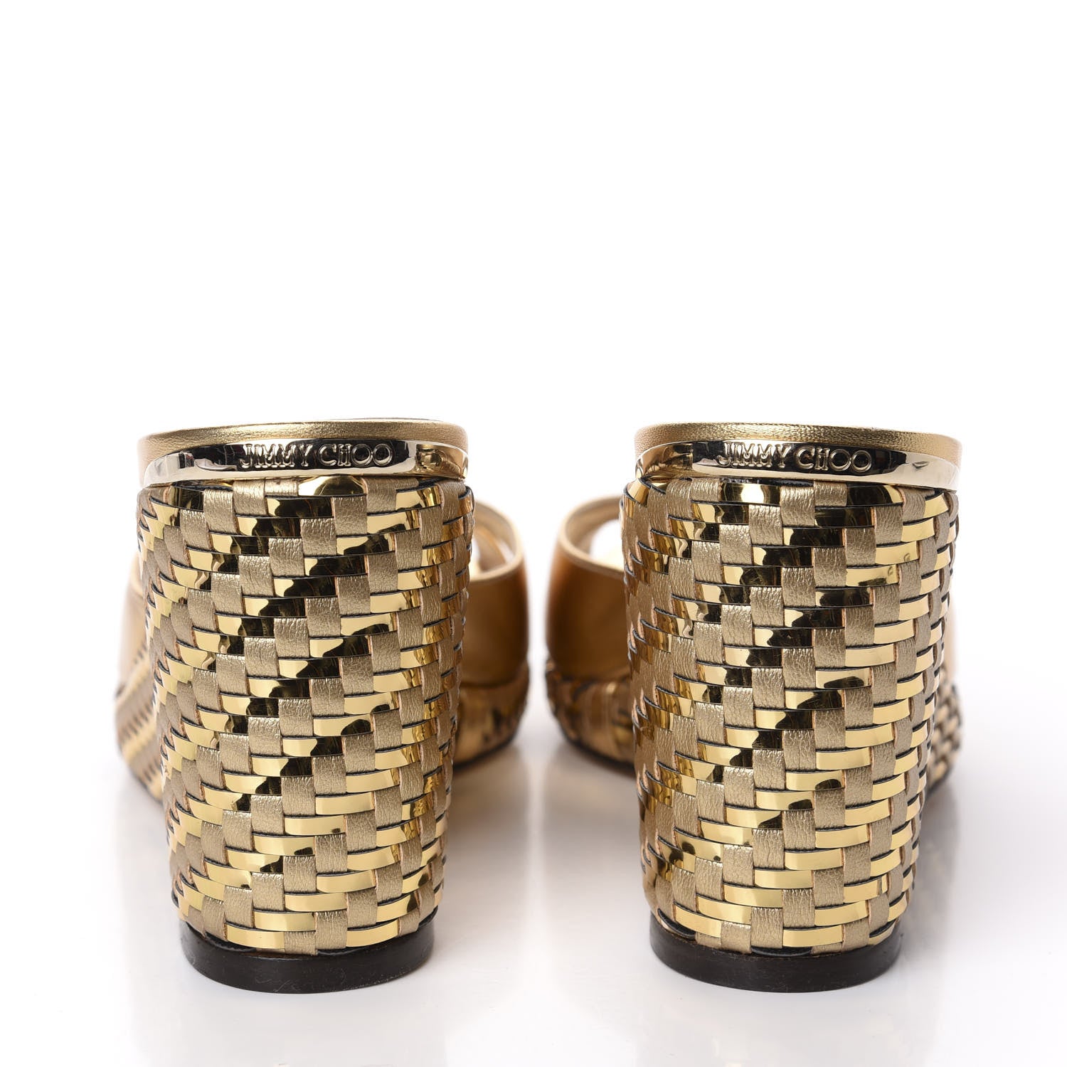 Jimmy Choo Metallic Nappa Woven Almer 80 Wedge Sandals 41 Gold 6 of 10