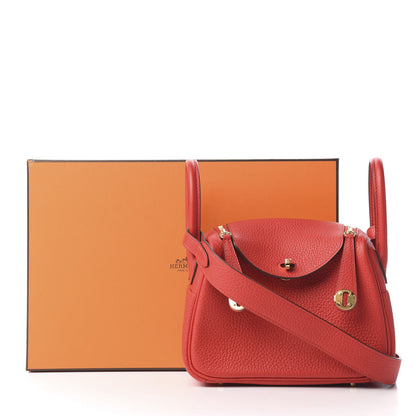 Hermes Taurillon Clemence Mini Lindy 20 Rouge De Coeur 9 of 9