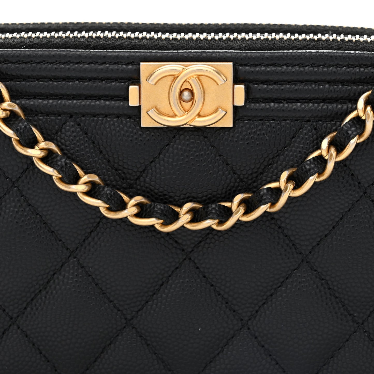 Caviar Quilted Small Boy Clutch With Chain Black