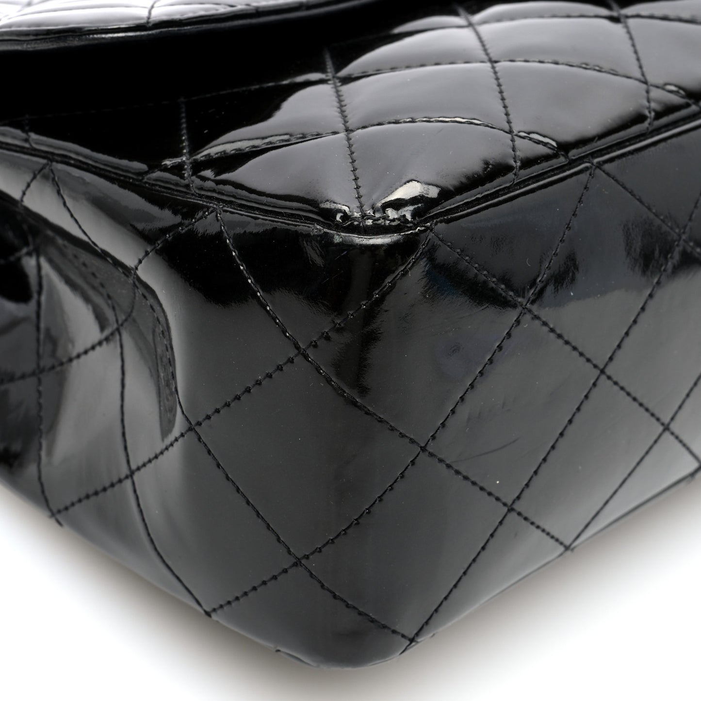 Patent Quilted Jumbo Double Flap Black