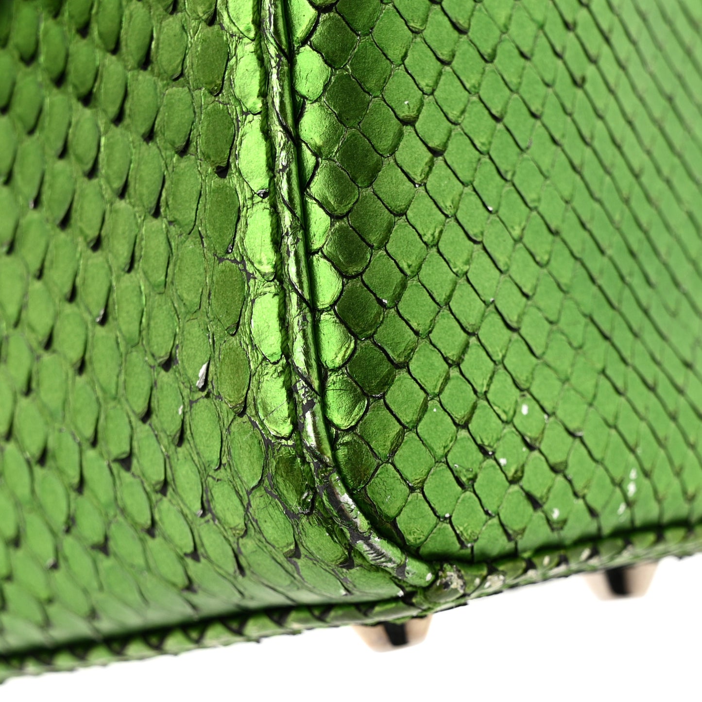 Metallic Snakeskin Mini Lady Dior Green