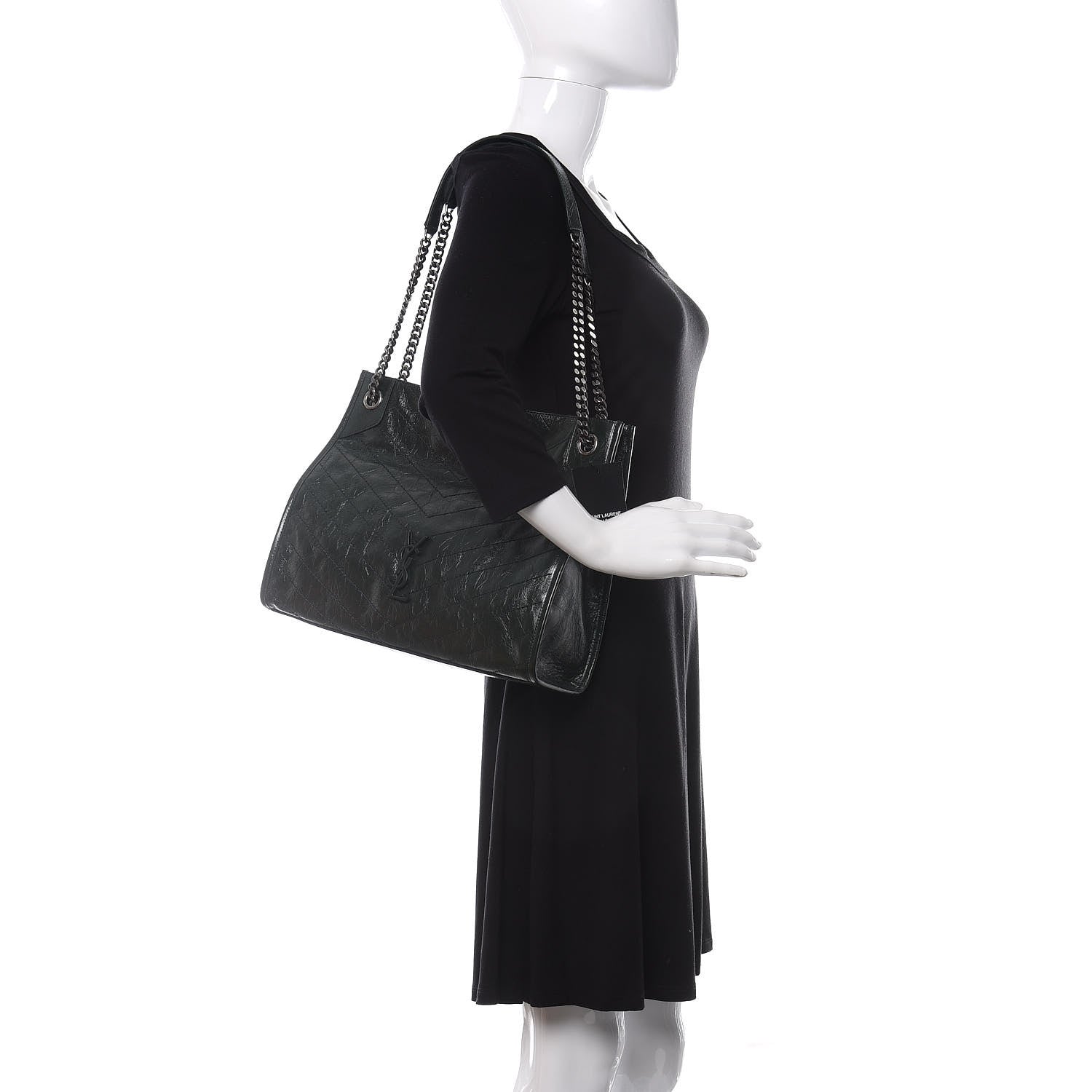 Saint Laurent Crinkled Calfskin Matelasse Monogram Medium Niki Shopper Tote New Vert 2 of 11