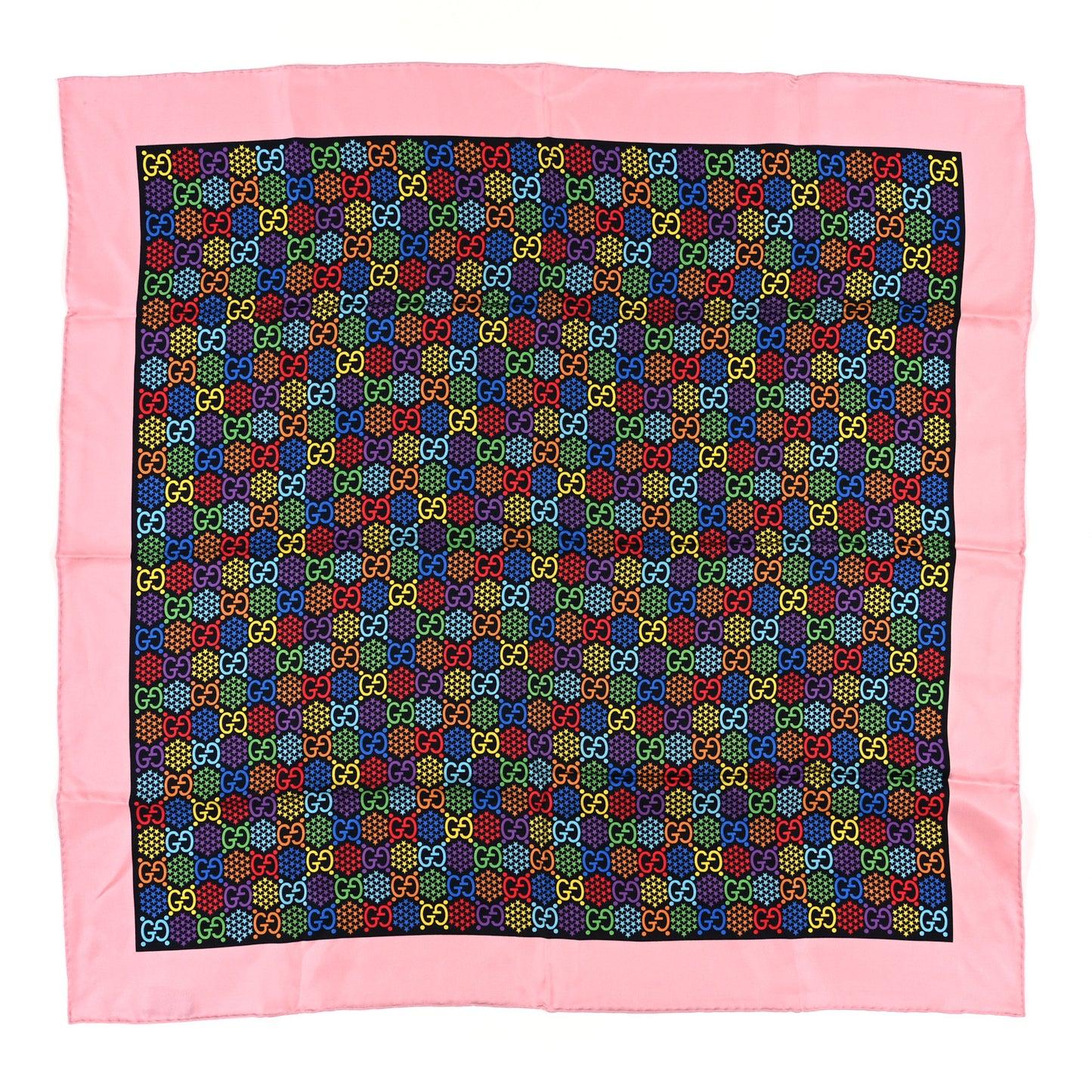 Silk Twill Lady GG Psychedelic Square Scarf Black Pink