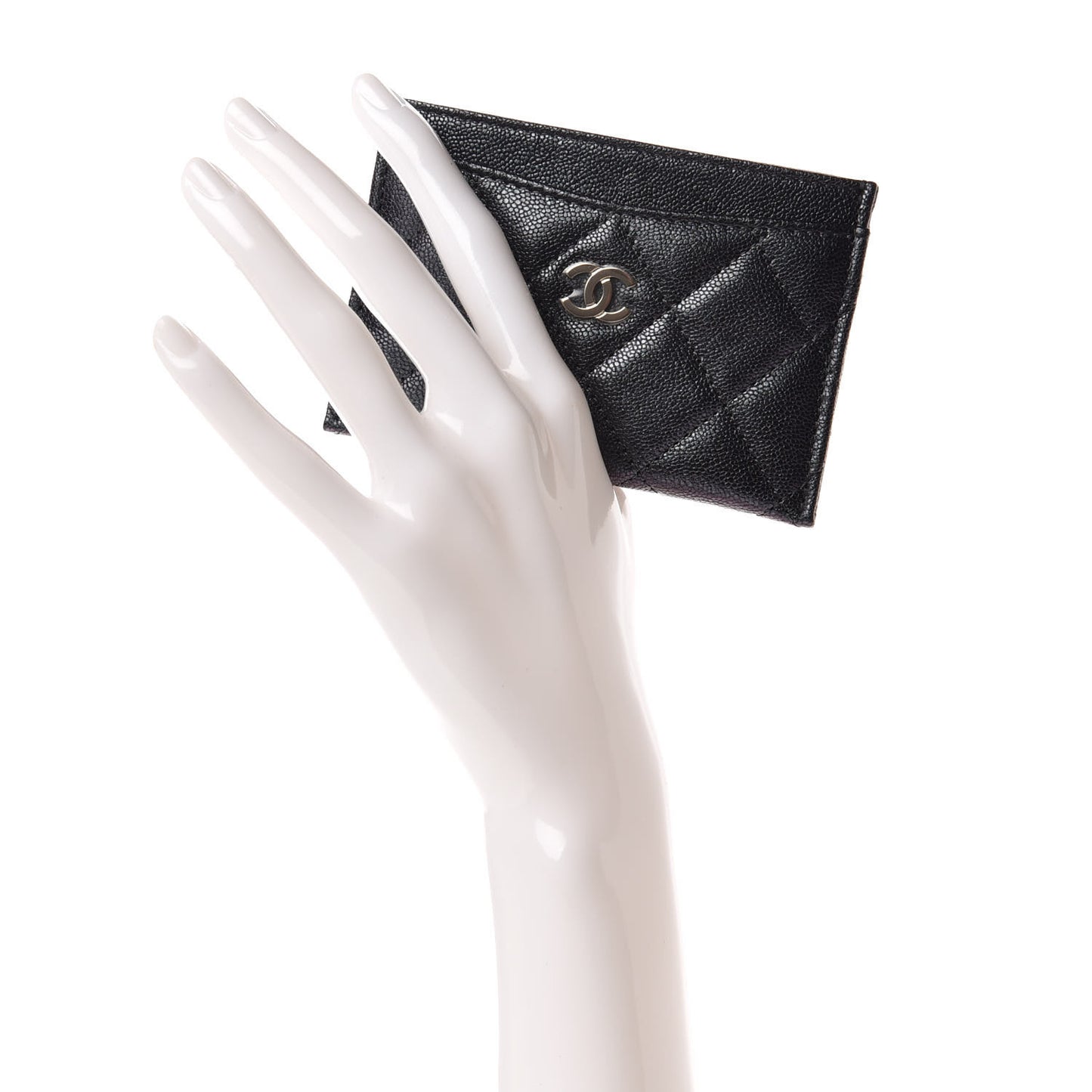 Iridescent Caviar Quilted Card Holder Black