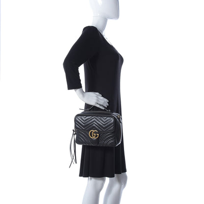 Gucci Calfskin Matelasse Sylvie Web Small GG Marmont Top Handle Shoulder Bag Black 3 of 11