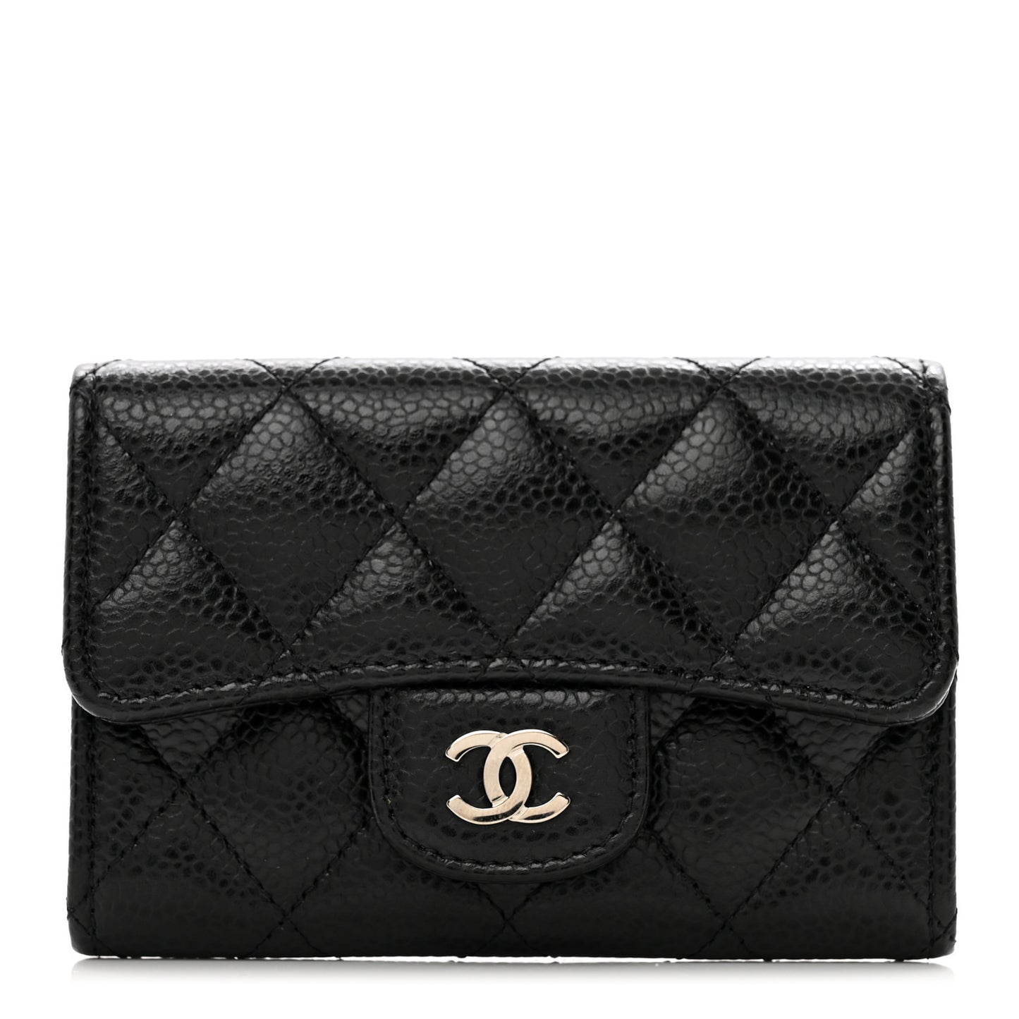 Caviar Quilted Flap Card Holder Black