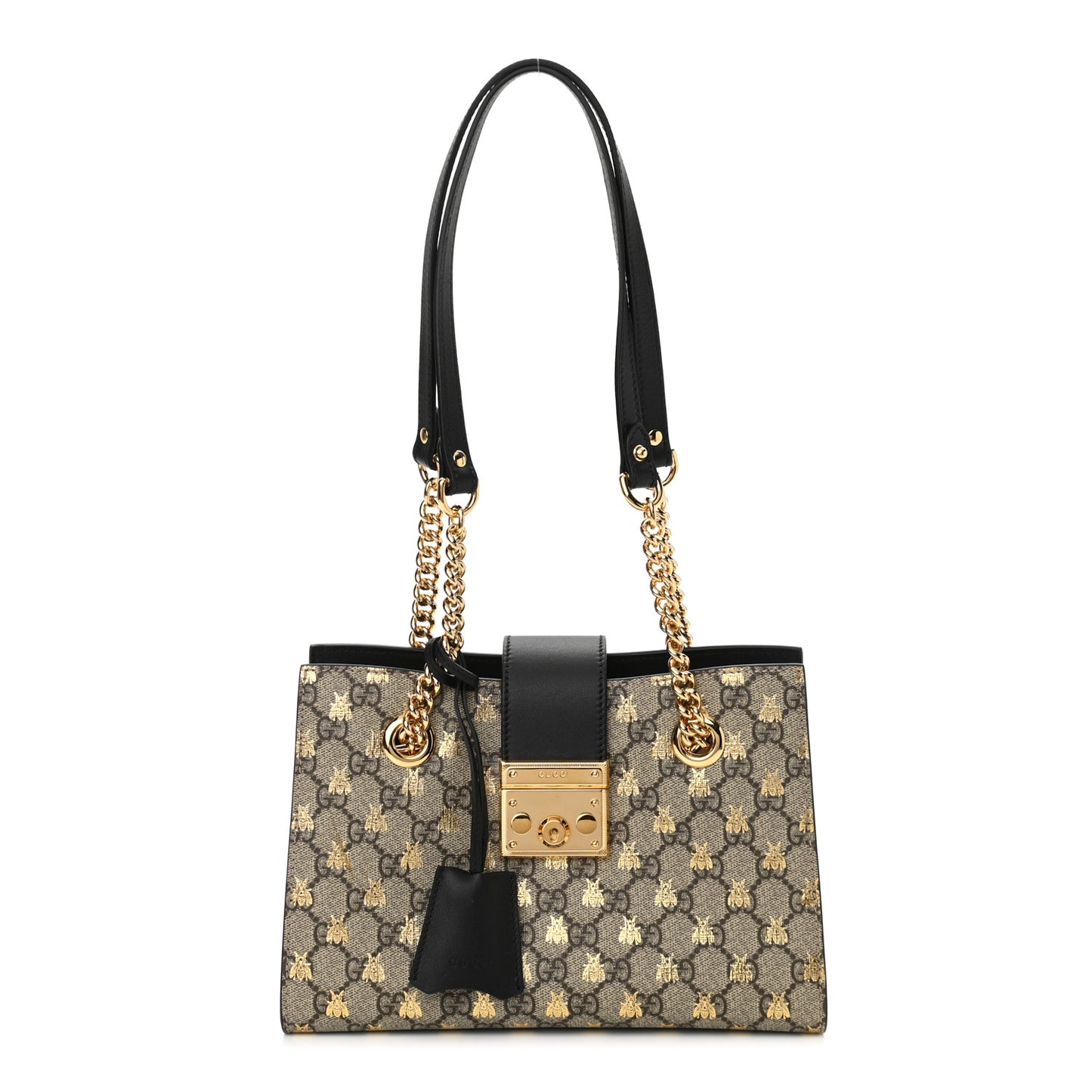 GG Supreme Monogram Bees Small Padlock Tote Beige Oro Black