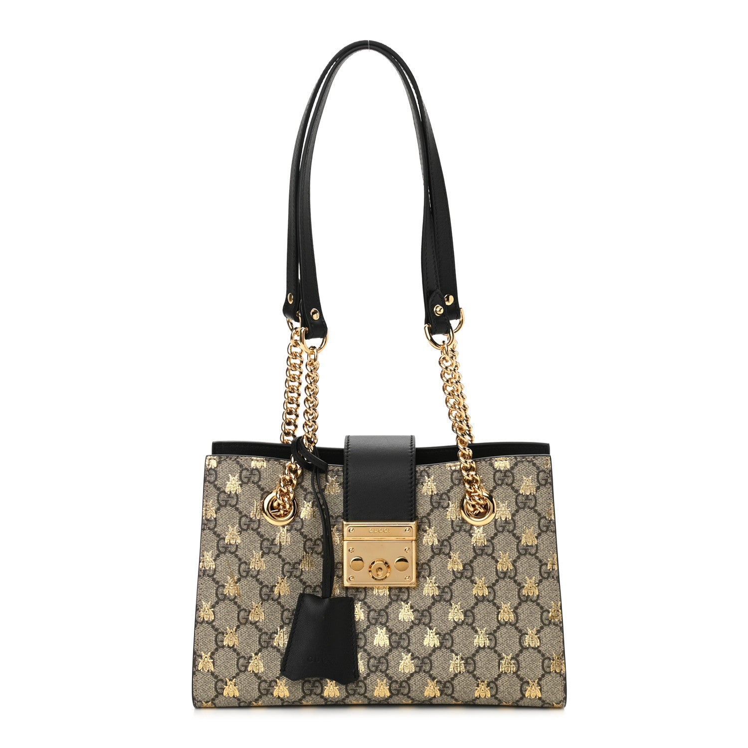 Gucci GG Supreme Monogram Bees Small Padlock Tote Beige Oro Black 1 of 10