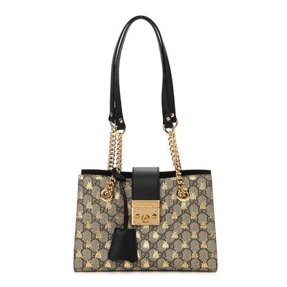 Gucci GG Supreme Monogram Bees Small Padlock Tote Beige Oro Black 1 of 10