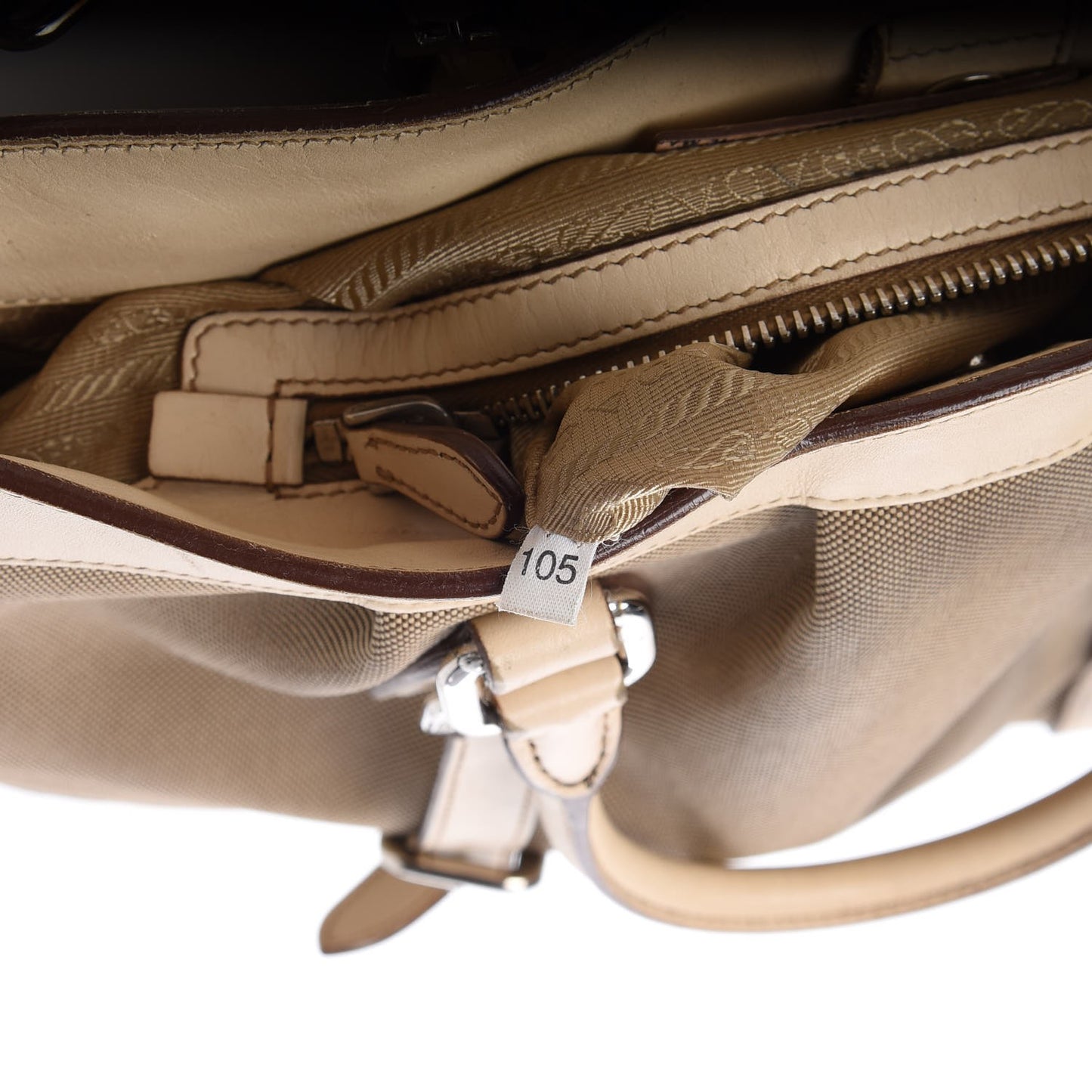 Jacquard Logo Frame Buckle Handbag Tote Bag Beige White