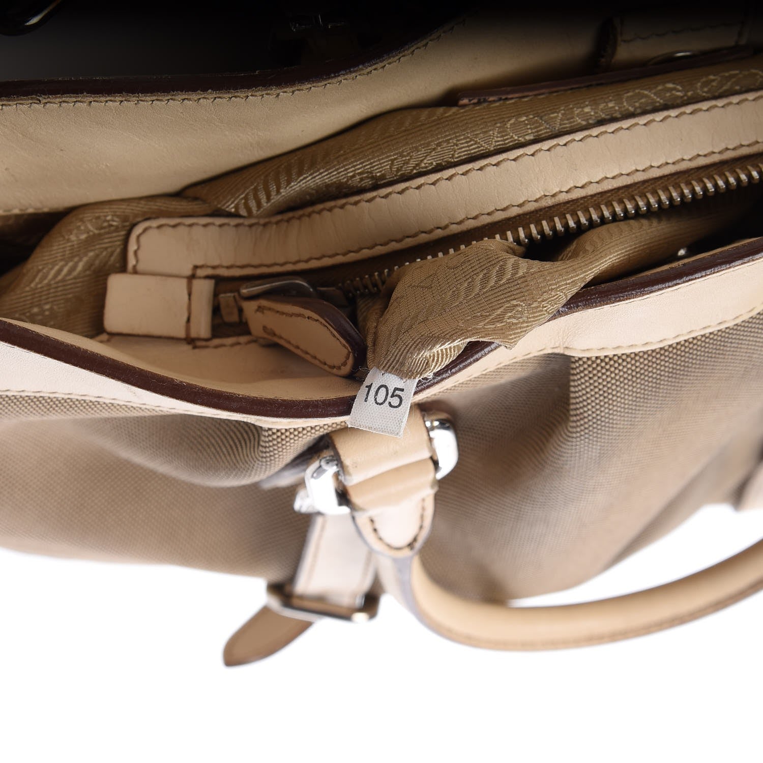 Prada Jacquard Logo Frame Buckle Handbag Tote Bag Beige White 18 of 18