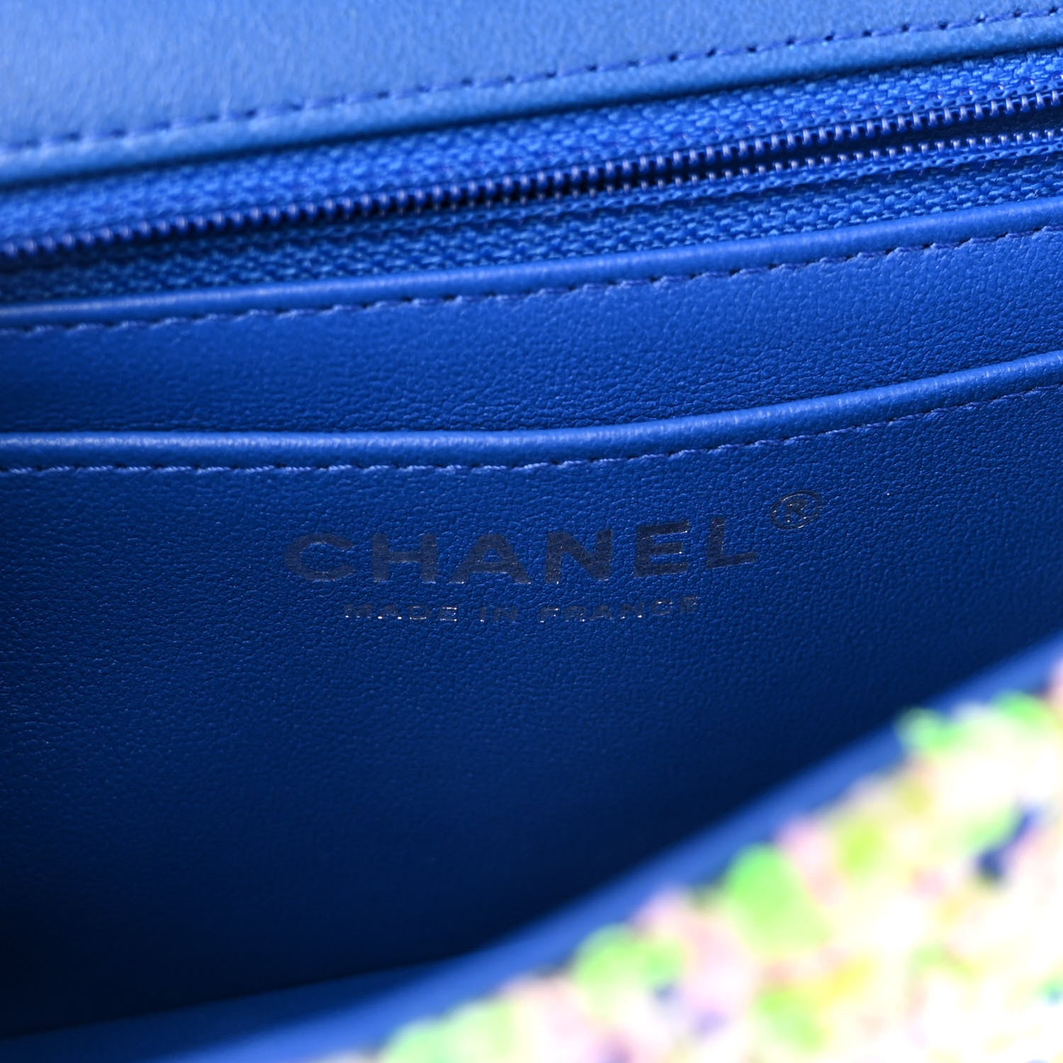 Chanel Tweed Quilted Mini Rectangular Flap White Blue Green 6 of 10