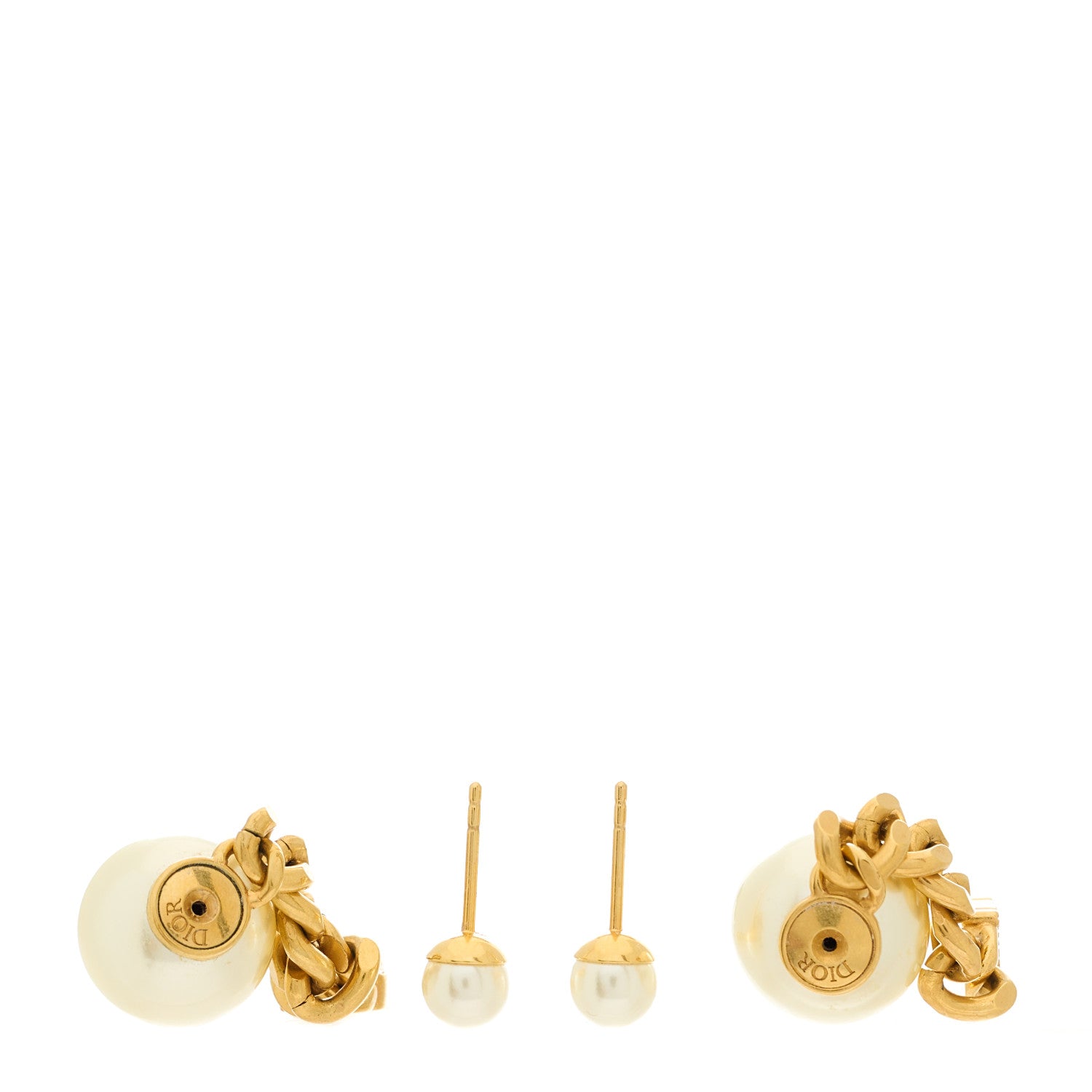 Christian Dior Pearl Crystal Dio(r)evolution Logo Earrings Aged Gold 3 of 5
