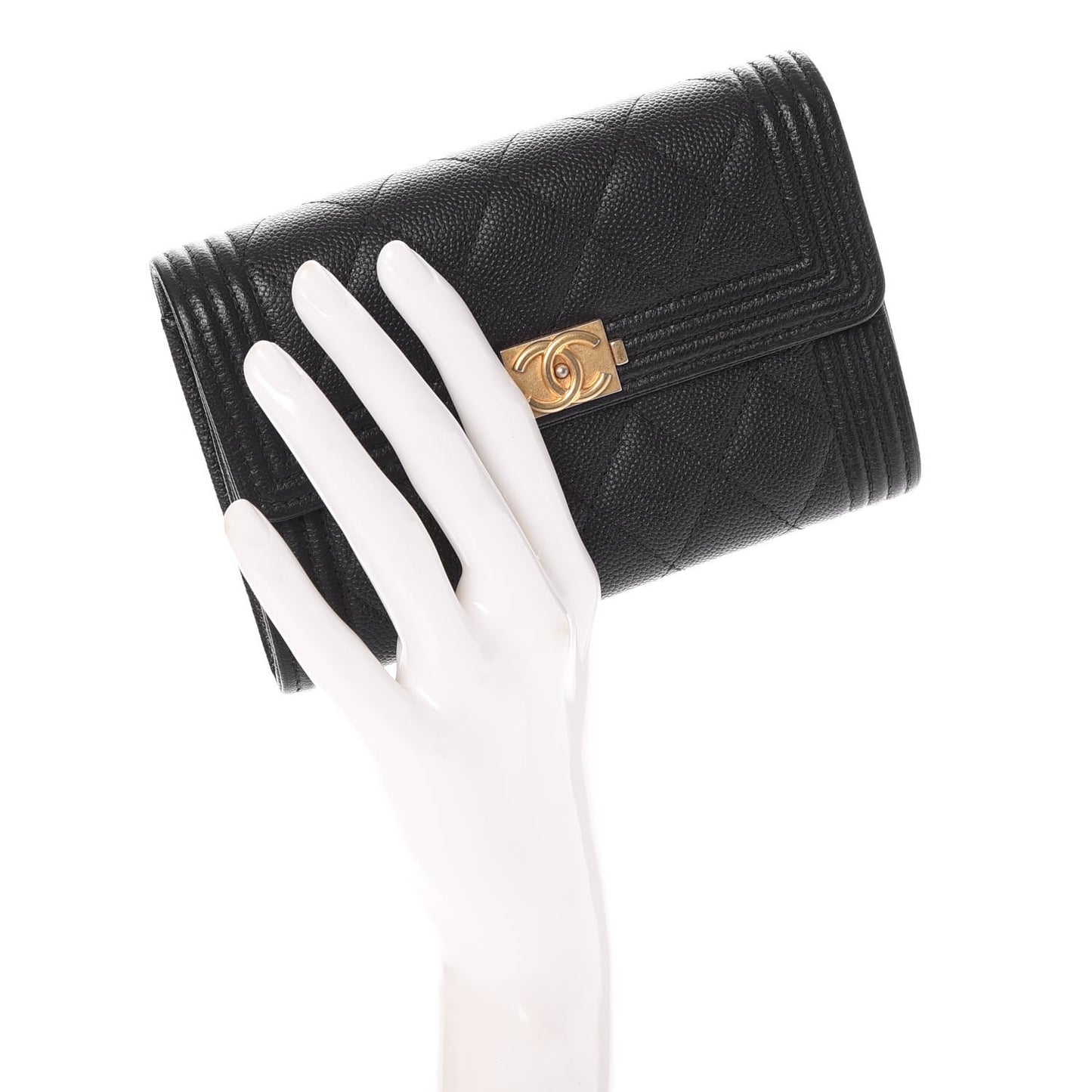 Caviar Quilted Medium Boy Flap Wallet Black