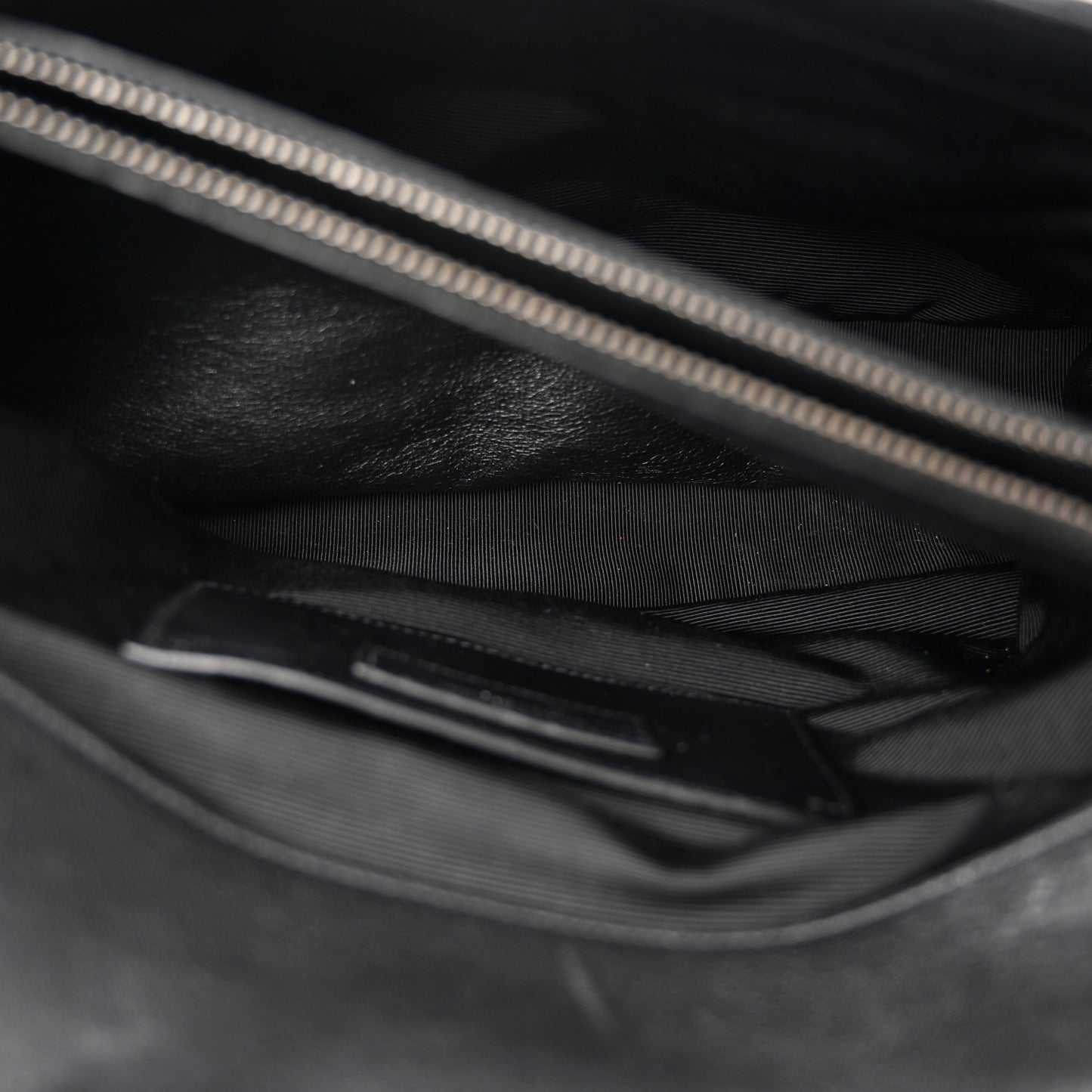 Sheepskin Matelasse Chevron Monogram Large College Satchel Black