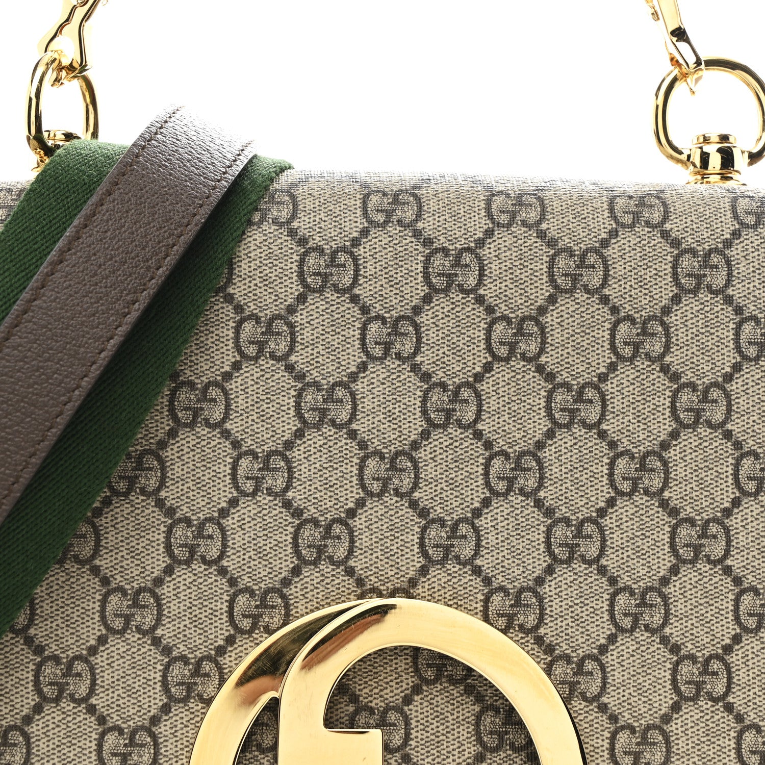 Gucci GG Supreme Monogram Textured Dollar Calfskin Web Medium Blondie Top Handle Shoulder Flap Bag Beige Ebony New Acero 8 of 10