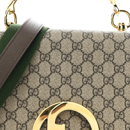 Gucci GG Supreme Monogram Textured Dollar Calfskin Web Medium Blondie Top Handle Shoulder Flap Bag Beige Ebony New Acero 8 of 10