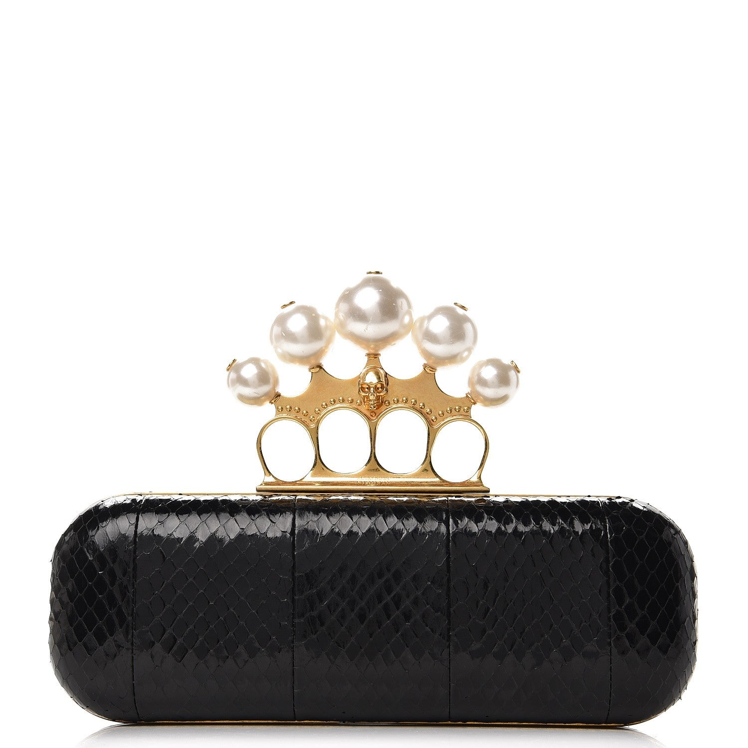 Alexander McQueen Python Pearlescent Knuckle Duster Clutch Black Gold ...