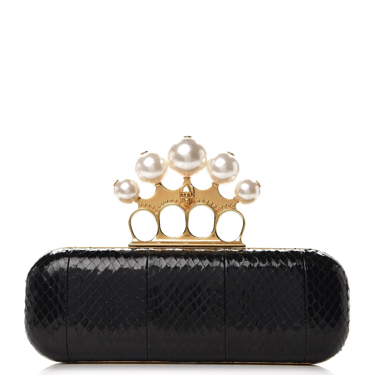 Python Pearlescent Knuckle Duster Clutch Black Gold