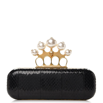 Alexander McQueen Python Pearlescent Knuckle Duster Clutch Black Gold 1 of 7