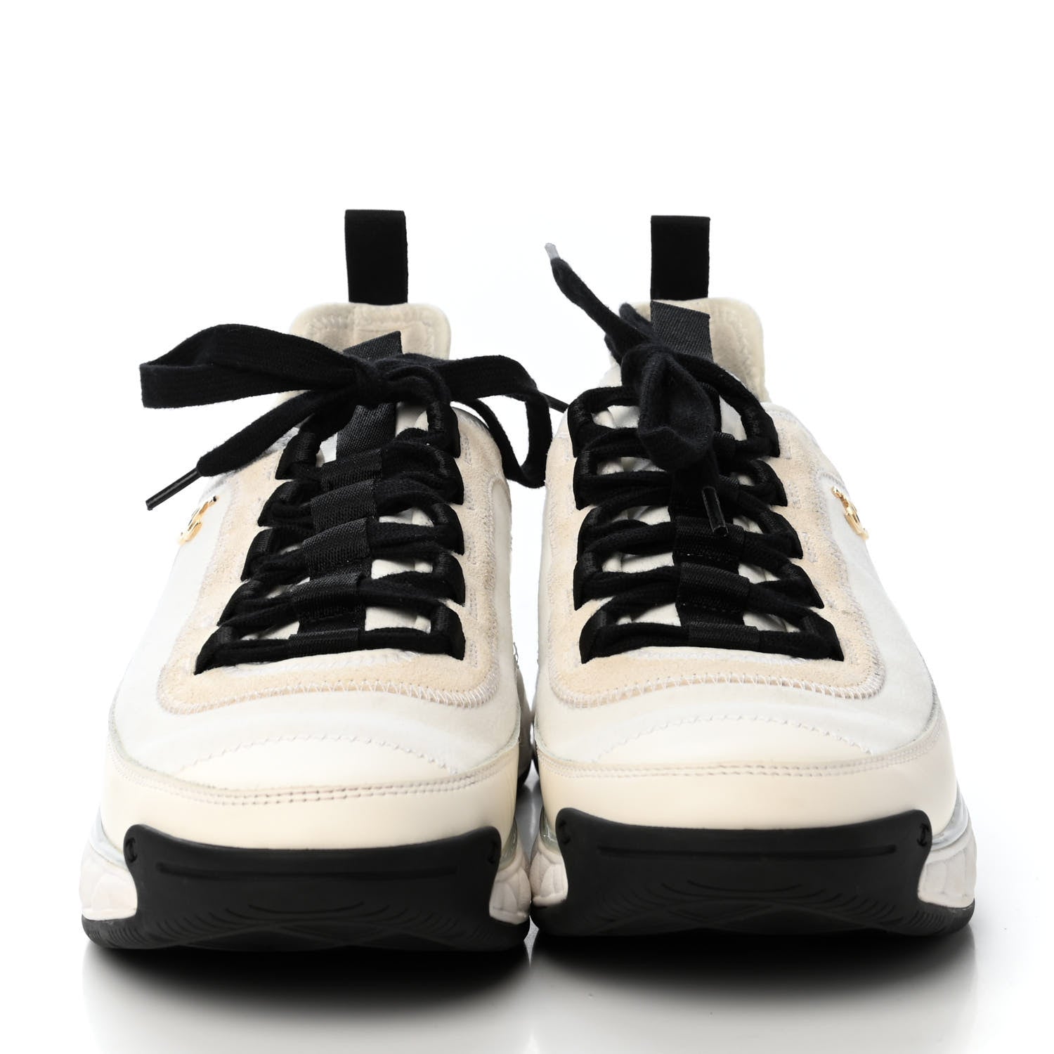 Chanel Velvet Calfskin Mixed Fibers CC Sneakers 40 Ivory Black 2 of 4