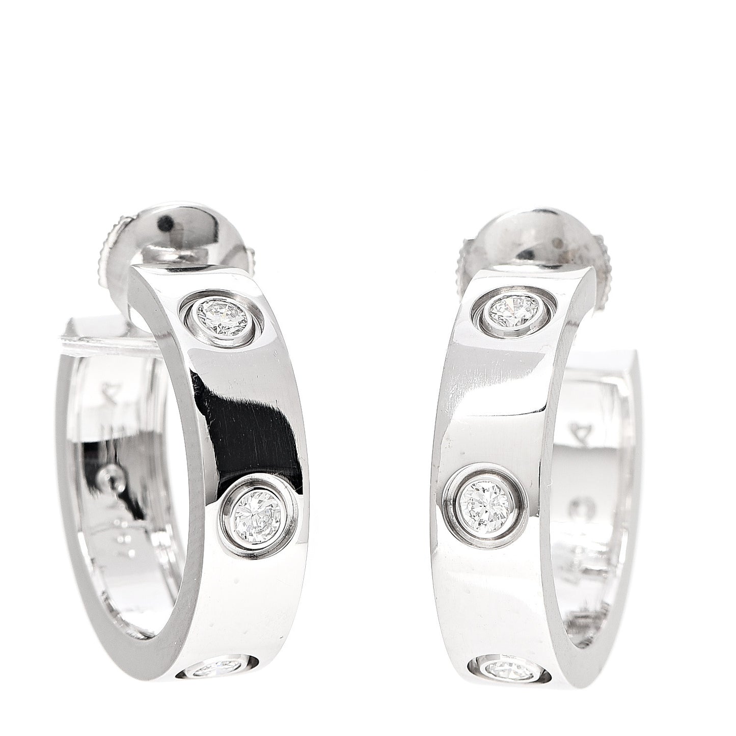 18K White Gold 6 Diamond 5.5mm LOVE Hoop Earrings
