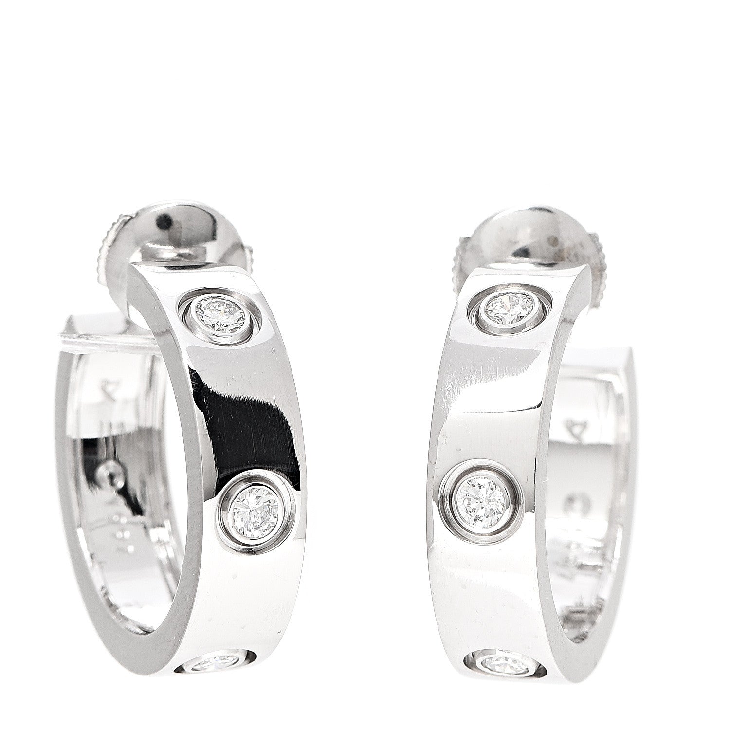 Cartier 18K White Gold 6 Diamond 5.5mm LOVE Hoop Earrings 1 of 6