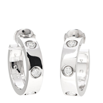 Cartier 18K White Gold 6 Diamond 5.5mm LOVE Hoop Earrings 1 of 6