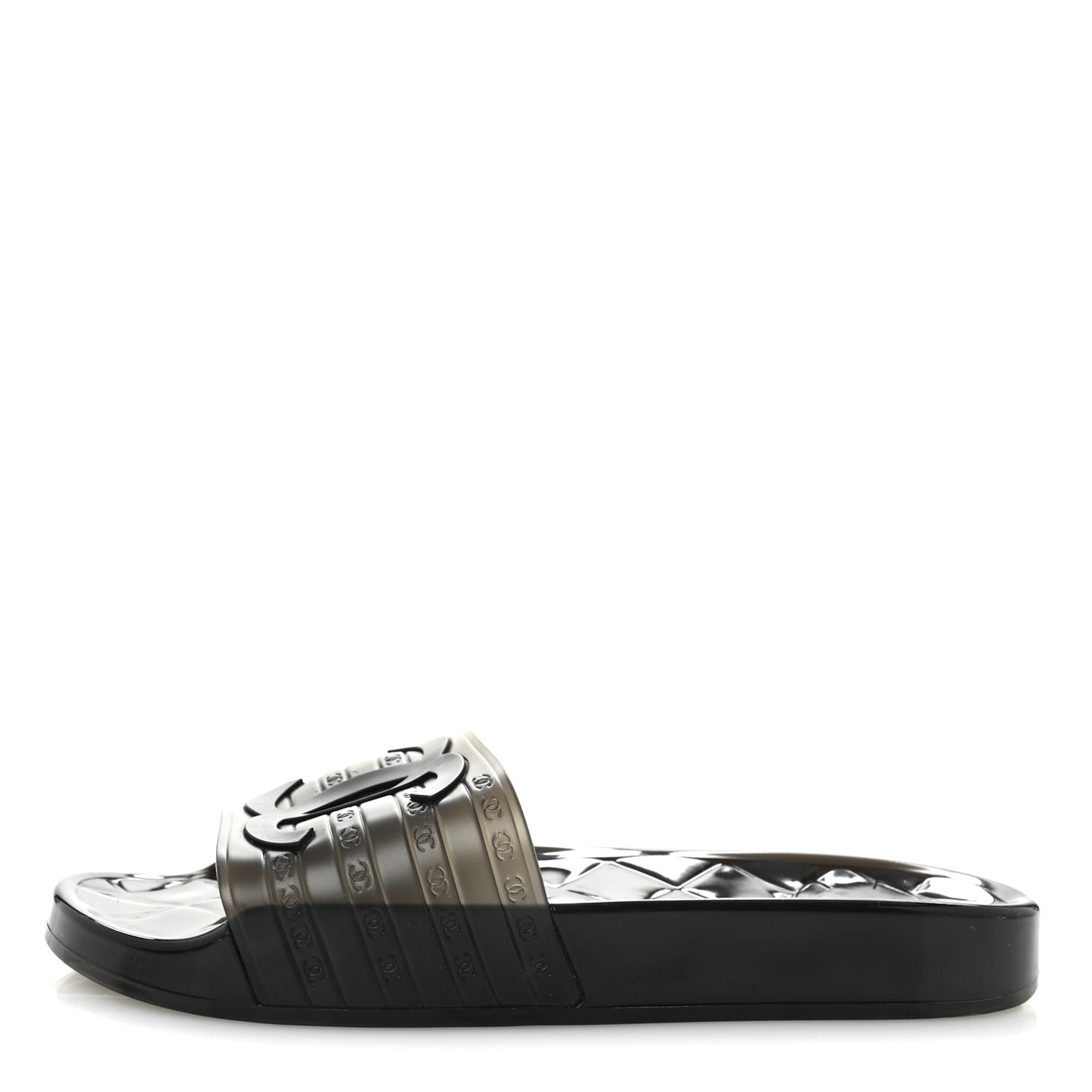 PVC Transparent CC Flat Slide Sandals 39 Black