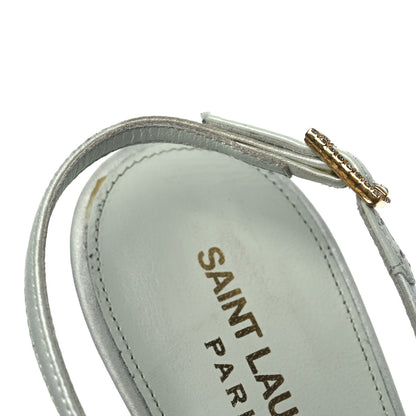Saint Laurent Crepe Satin Blanco Feathered Sandals 39 Slight Green 11 of 15