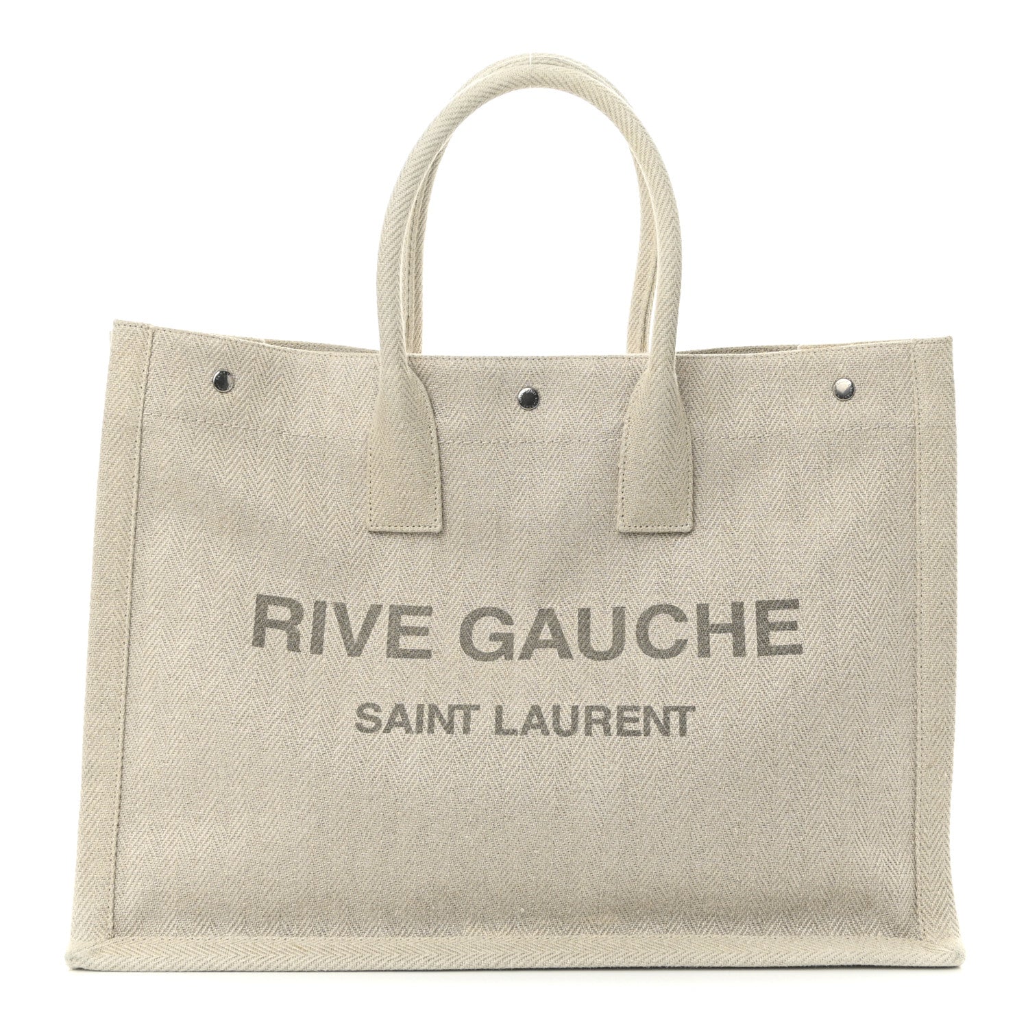 Saint Laurent Cotton Linen Rive Gauche Tote Light Shell 1 of 9