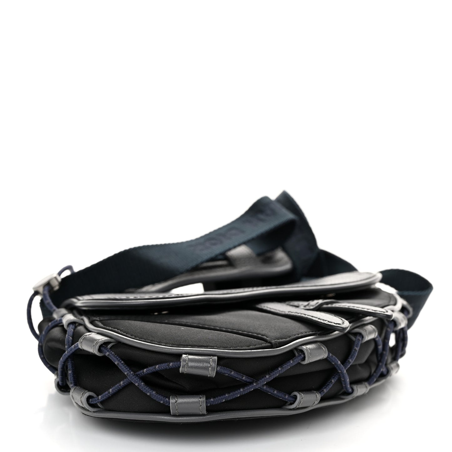 X SACAI Grained Calfskin Technical Fabric Mens Saddle Bag Black