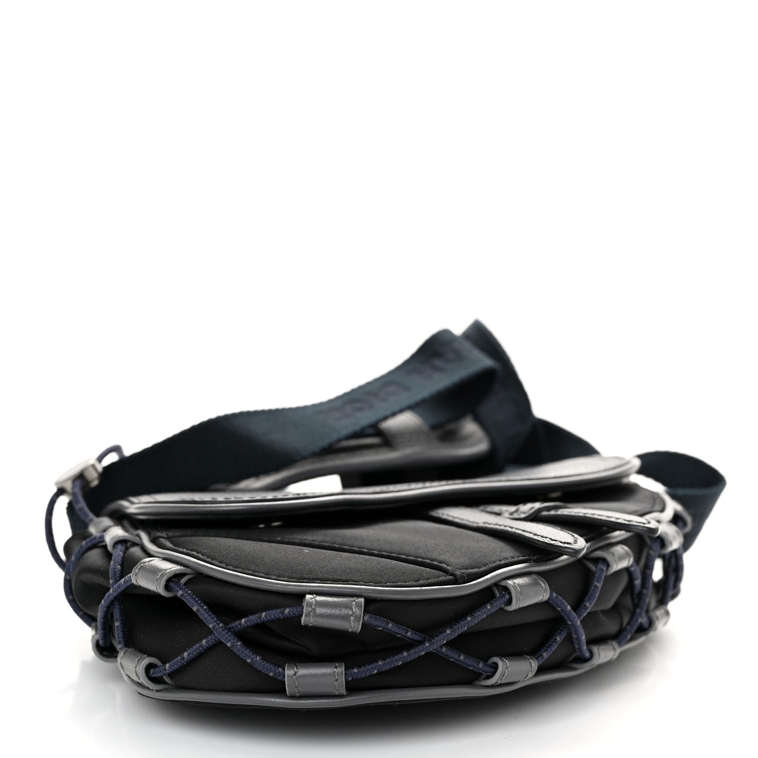 Christian Dior X SACAI Grained Calfskin Technical Fabric Mens Saddle Bag Black 4 of 10