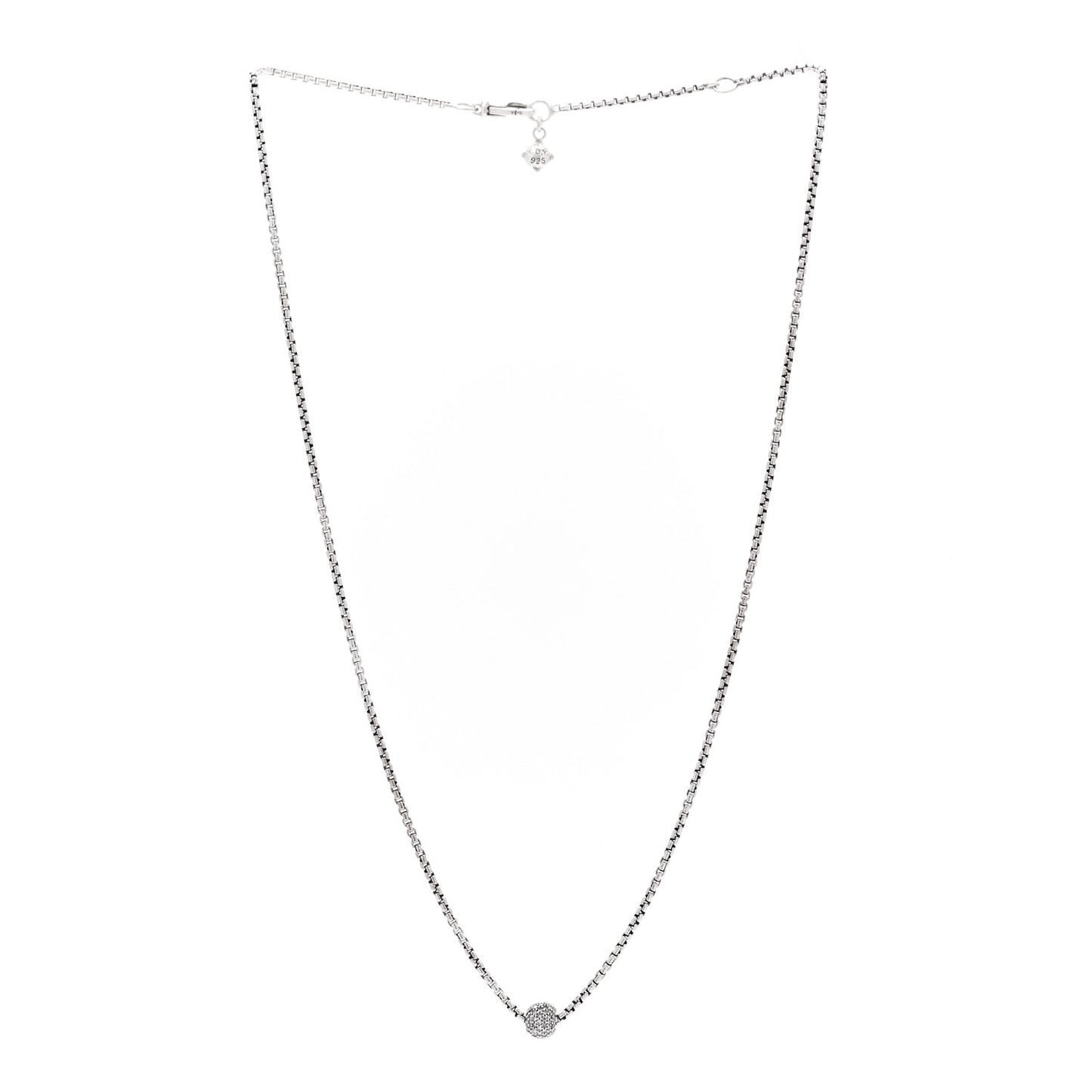 Sterling Silver Diamond Pave Ball Pendant Necklace